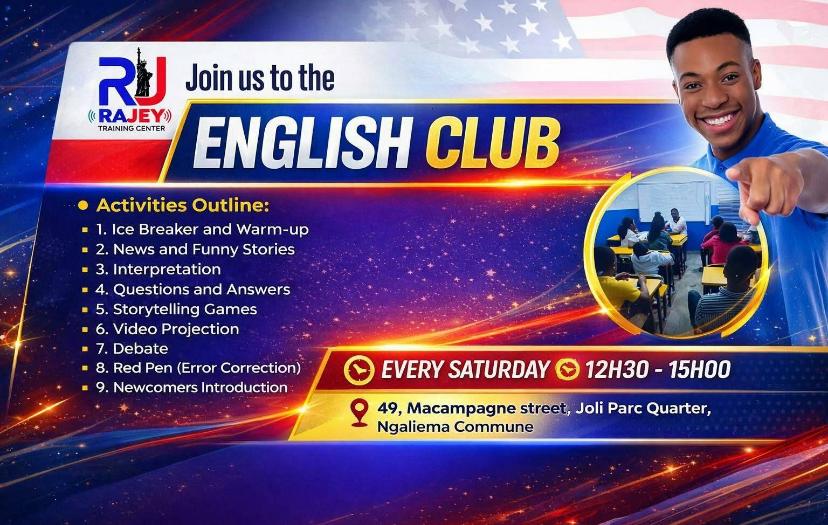 Affiche du Rajey English Club — chaque samedi 12h30-15h00